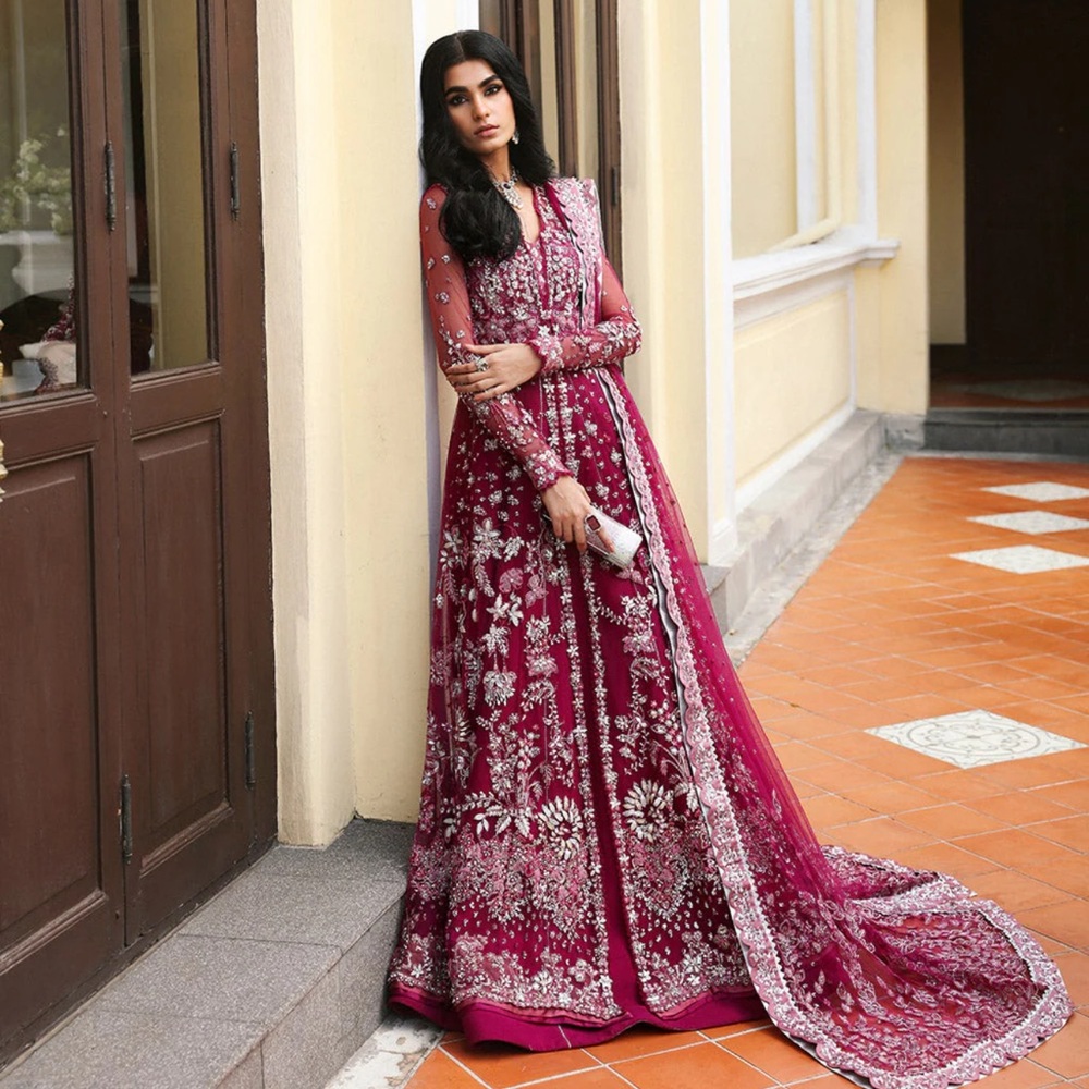 Elegant Embroidered Maroon Dress